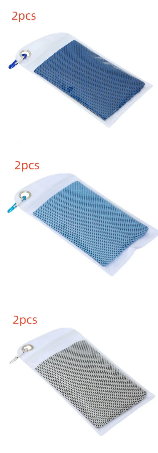 Mountaineering Cooling Towel in various vibrant colours, designed for outdoor activities and heat relief