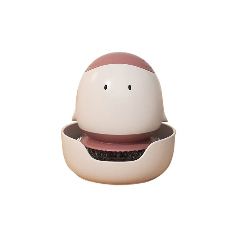 Automatic liquid filling dishwashing brush with cute chicken design and replaceable head