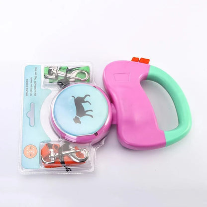 Premium retractable dual dog walking leash made of durable nylon material, offering hands-free control and adjustable length for dogs of all sizes.