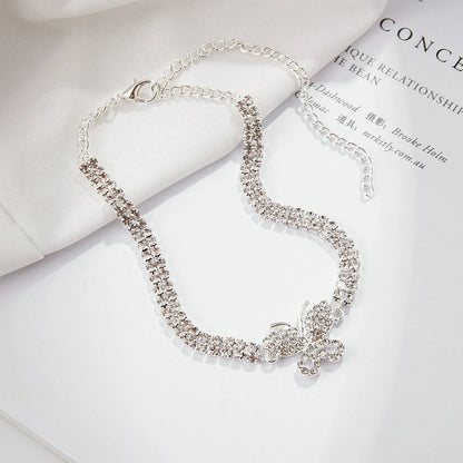 Butterfly Anklet with alloy inlaid gemstones in gold and silver for women