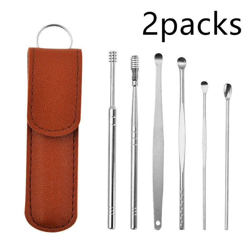 Premium stainless steel ear cleaner set with dual-headed spiral design and carrying case