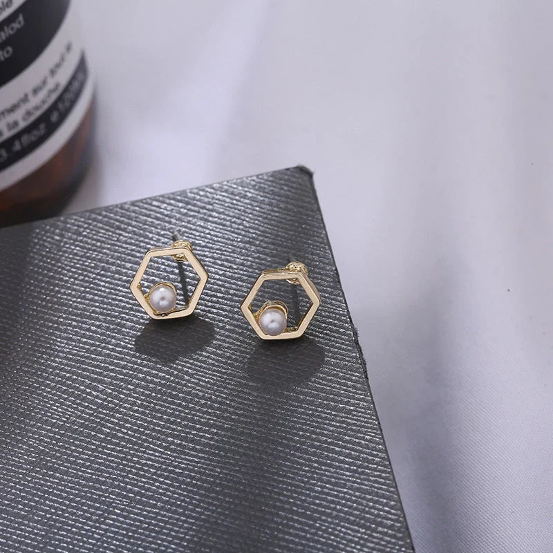 Hollow diamond square stud earrings in alloy with various finishes