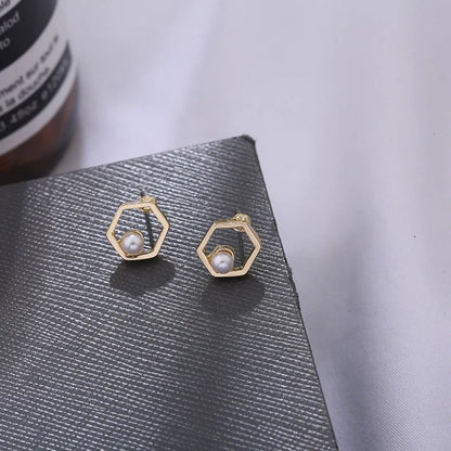 Hollow diamond square stud earrings in alloy with various finishes