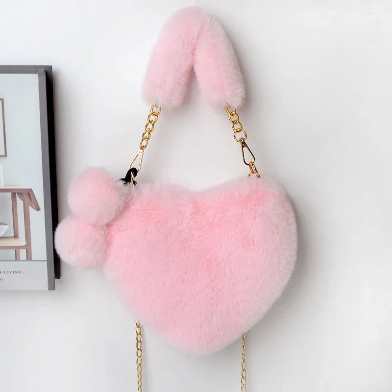 Love Bags Soft Plush Heart-Shaped Handbag for Women in various colours