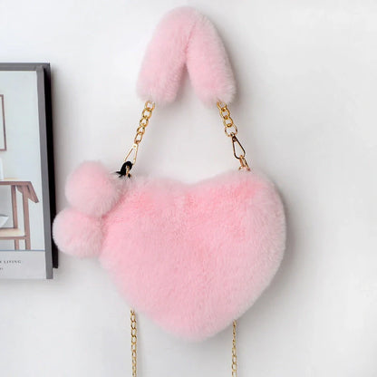 Love Bags Soft Plush Heart-Shaped Handbag for Women in various colours