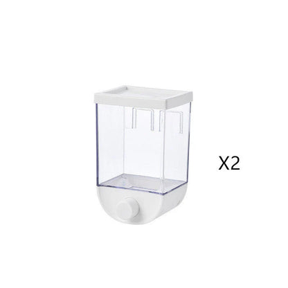 Convenient kitchen food storage container with transparent design, wall-mounted for space-saving storage of cereals, snacks, and other dry goods