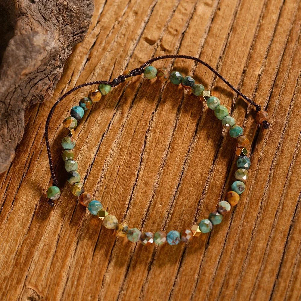 Adjustable Natural African Turquoise Braided Bracelet with vivid colour stones