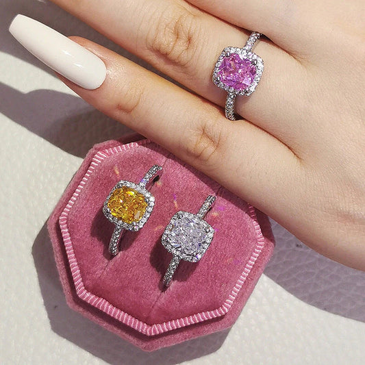 Dazzling multicolor cubic zirconia rings with a sleek geometric design and premium copper construction