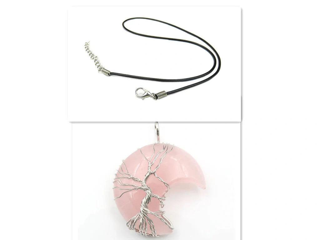 Handmade Moon Natural Crystal Stone Tree of Life Pendant Necklace in various colours