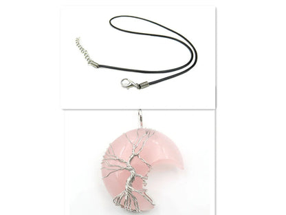 Handmade Moon Natural Crystal Stone Tree of Life Pendant Necklace in various colours