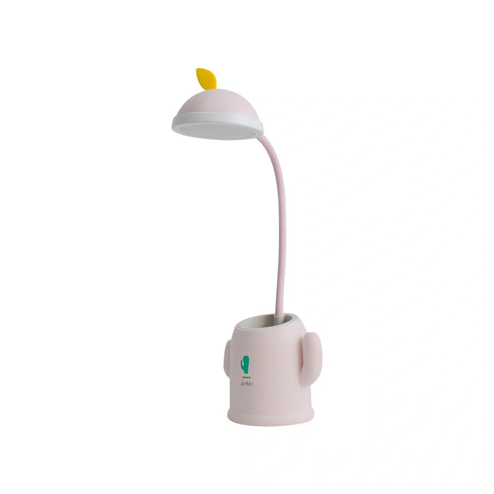 Cactus-shaped table lamp with pen holder and USB charging feature