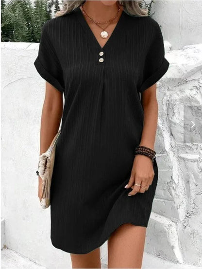 Stylish V-neck short-sleeved women's dress in various colours