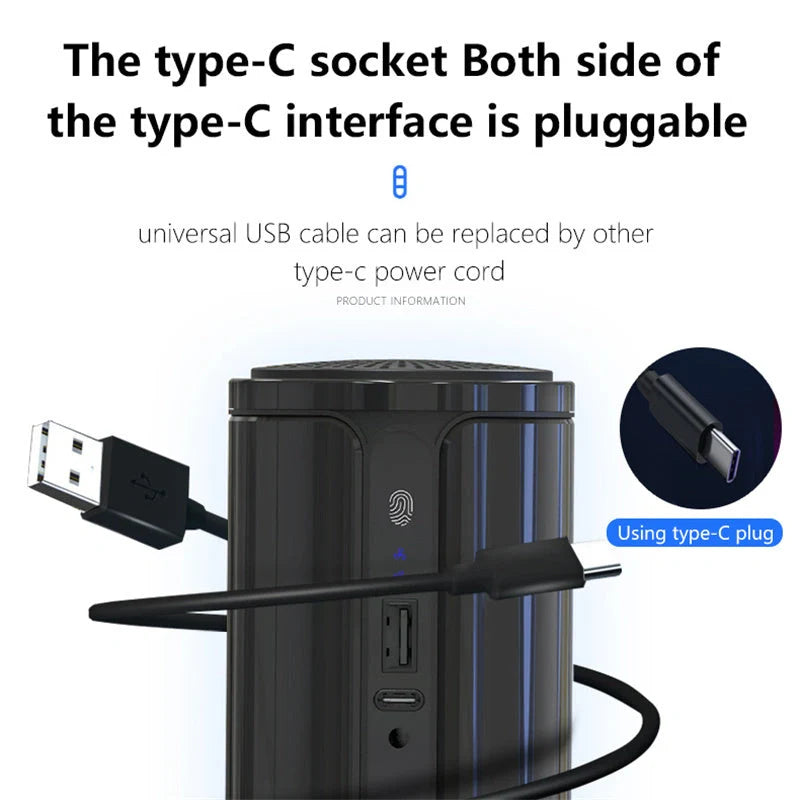 Compact car air purifier with HEPA technology in black, navy blue, rose gold, and dark grey