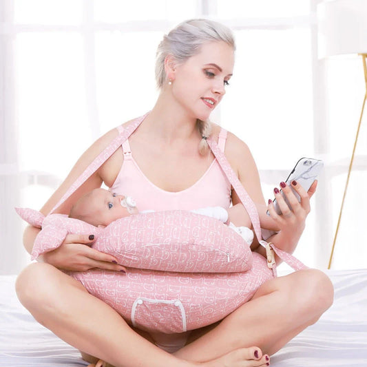 Multifunctional nursing pillow with adjustable cushion and washable cover in various colors