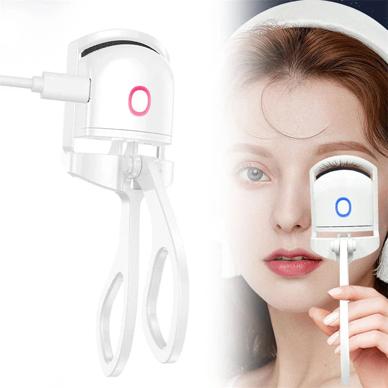 Rechargeable heated eyelash curler with temperature control, perfect for curling and defining lashes