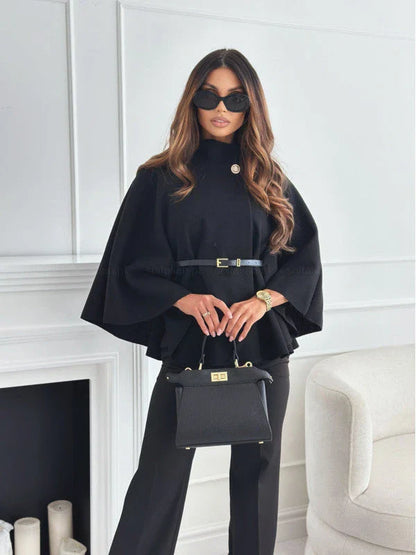Stylish batwing cloak jacket for women in various colors, including black, apricot, gray, and wine red.