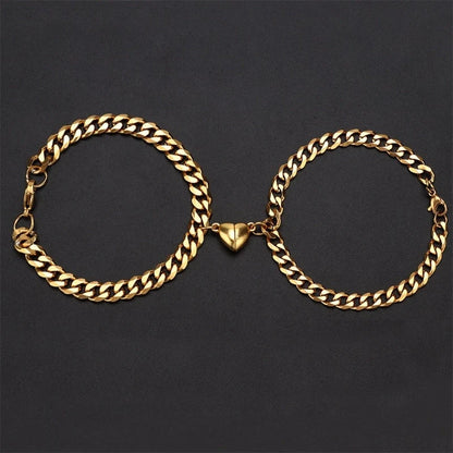 Elegant titanium steel couple bracelets with heart design, perfect for love gifts.