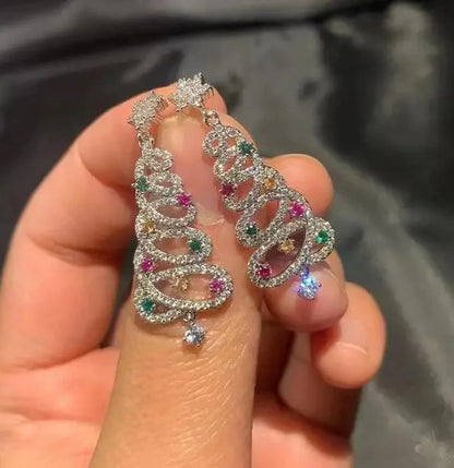 Women's Christmas Tree Tassel Earrings with colourful zircon inlays
