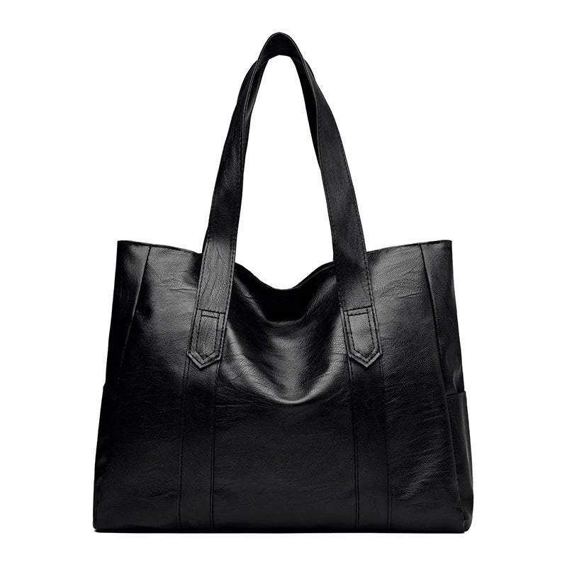 Stylish large capacity commuter shoulder bag in brown and black for autumn and winter