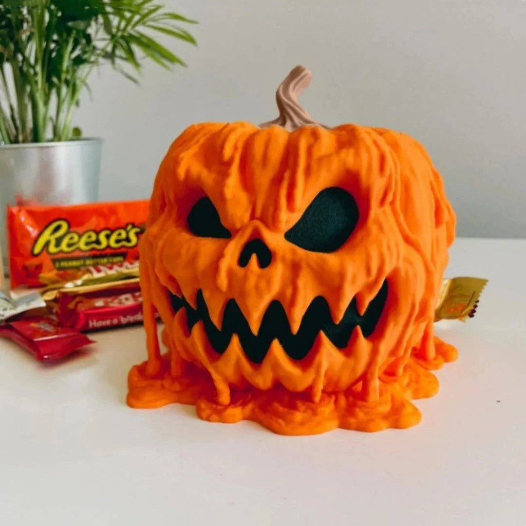 Melting Halloween pumpkin candy bowl with lid, reusable candy dish for spooky food display
