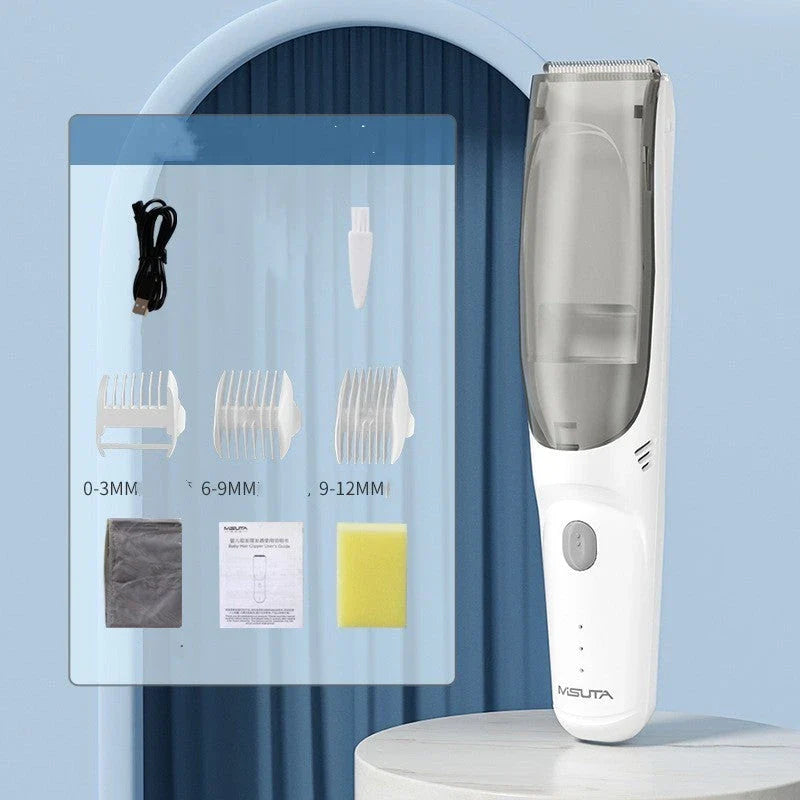 Cordless electric baby hair clipper with suction function for safe, mess-free haircuts
