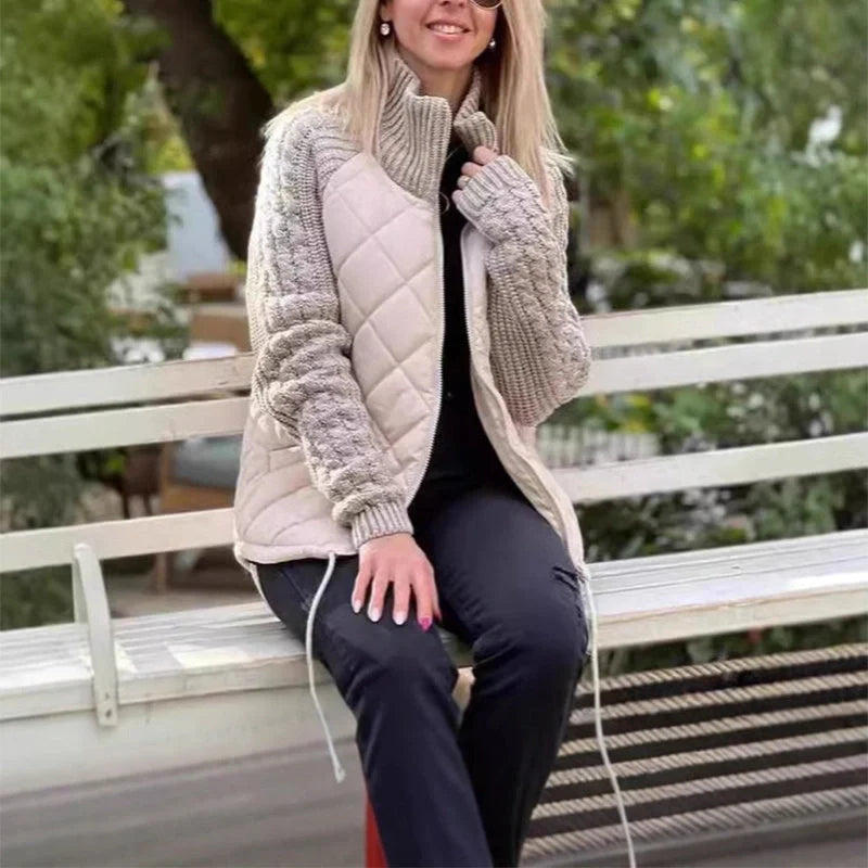 Stylish women's stand collar cotton jacket with pockets for winter warmth