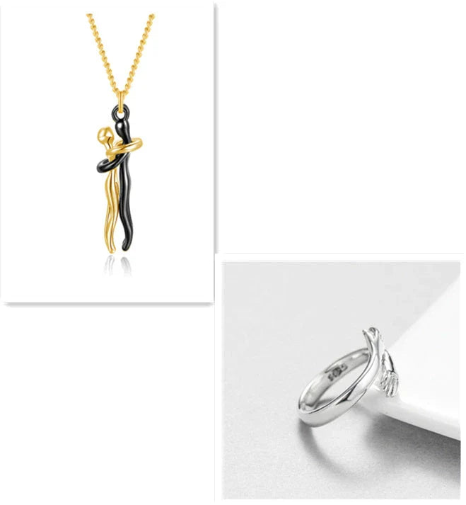 Stylish brass hugging couple necklace with minimalist design - a thoughtful Valentine's Day gift