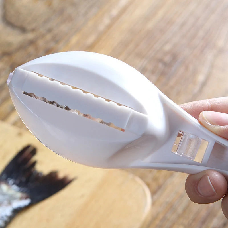 Fish Scale Scraper with cover design for mess-free descaling