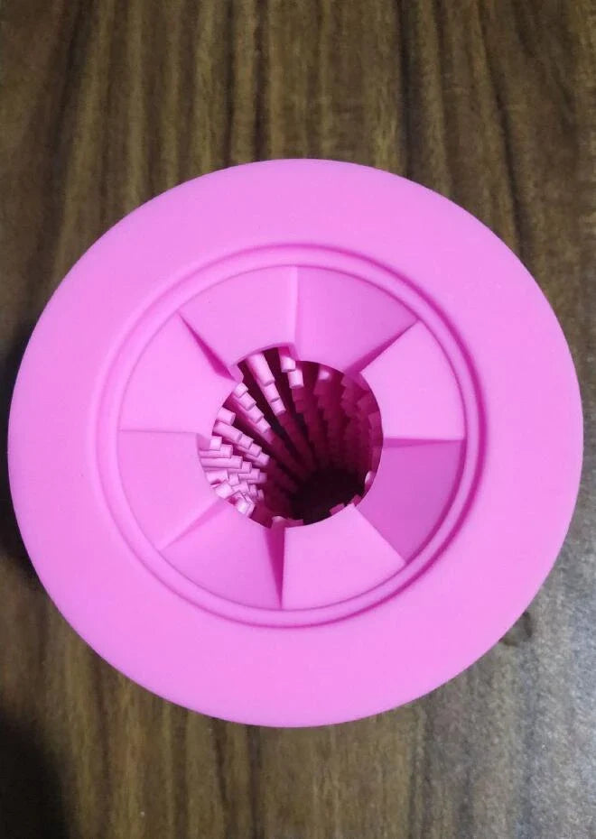 Silicone Dog Paw Washer Cup in various colors and sizes, featuring soft bristles for gentle cleaning.