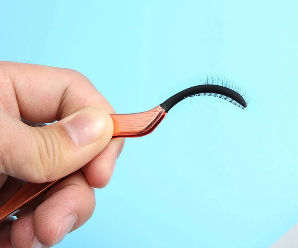 Rose gold false eyelash curler aid for flawless, curled lashes