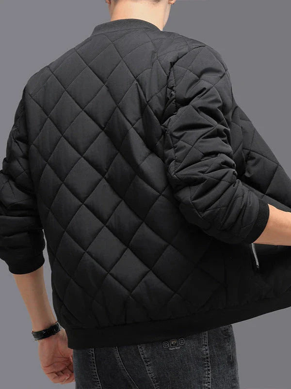 Stylish and warm rhombic-stitched cotton jacket for men in khaki and black colors
