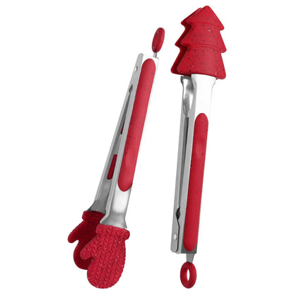 Christmas silicone kitchen tongs with festive designs for BBQ, bread, and salads