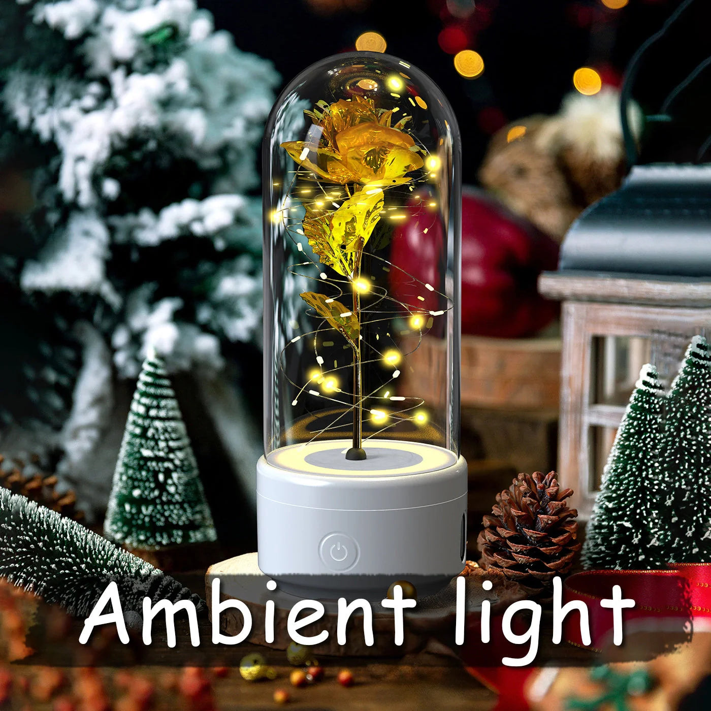 Elegant LED rose light with Bluetooth speaker in glass cover