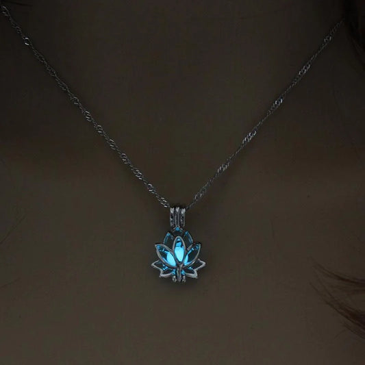 Yoga Lotus Photo Box Luminous Pendant Necklace with geometric design and adjustable chain