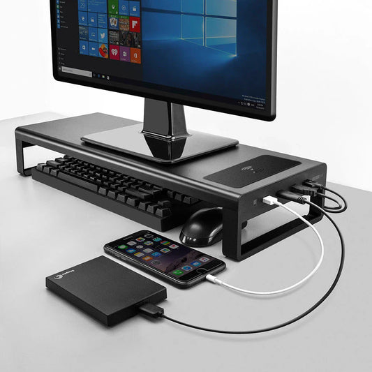Compact USB 3.0 keyboard storage rack made of premium aluminium alloy with four high-speed USB ports for charging and data transfer