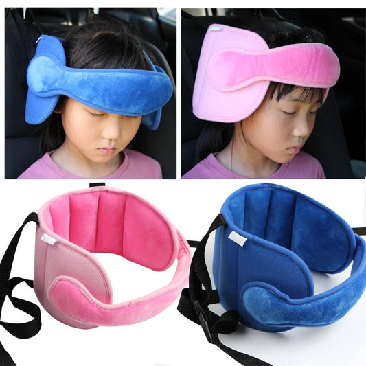 Adjustable car seat head support for babies and kids with fixed sleeping pillow