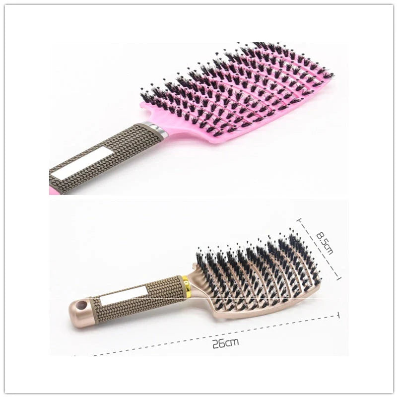 A premium hair brush with a sleek design, featuring soft bristles and a rounded massage function for healthy, detangled hair