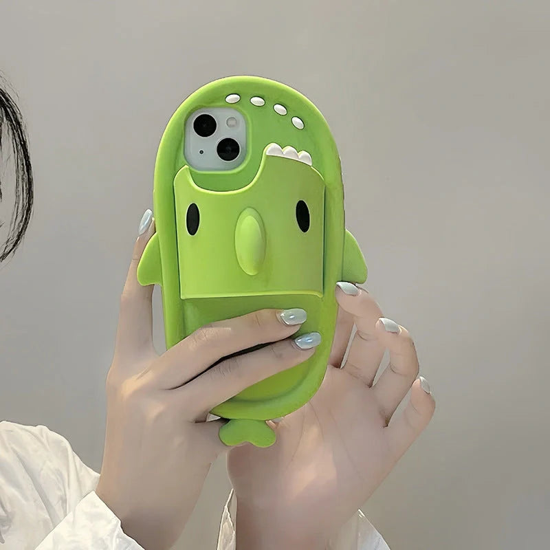 Shark slipper silicone phone case for iPhone 11-14 Pro Max in green