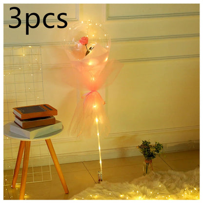 A luminous bouquet of glowing rose-shaped balloons, creating a magical and enchanting display.