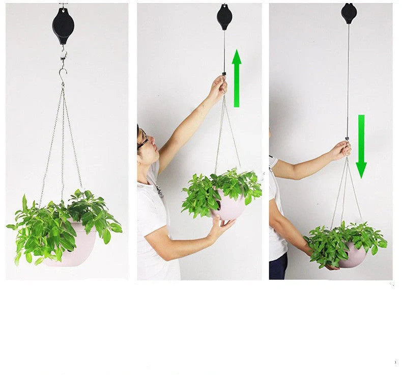Detachable hanging basket hook with elastic cord for adjustable plant height