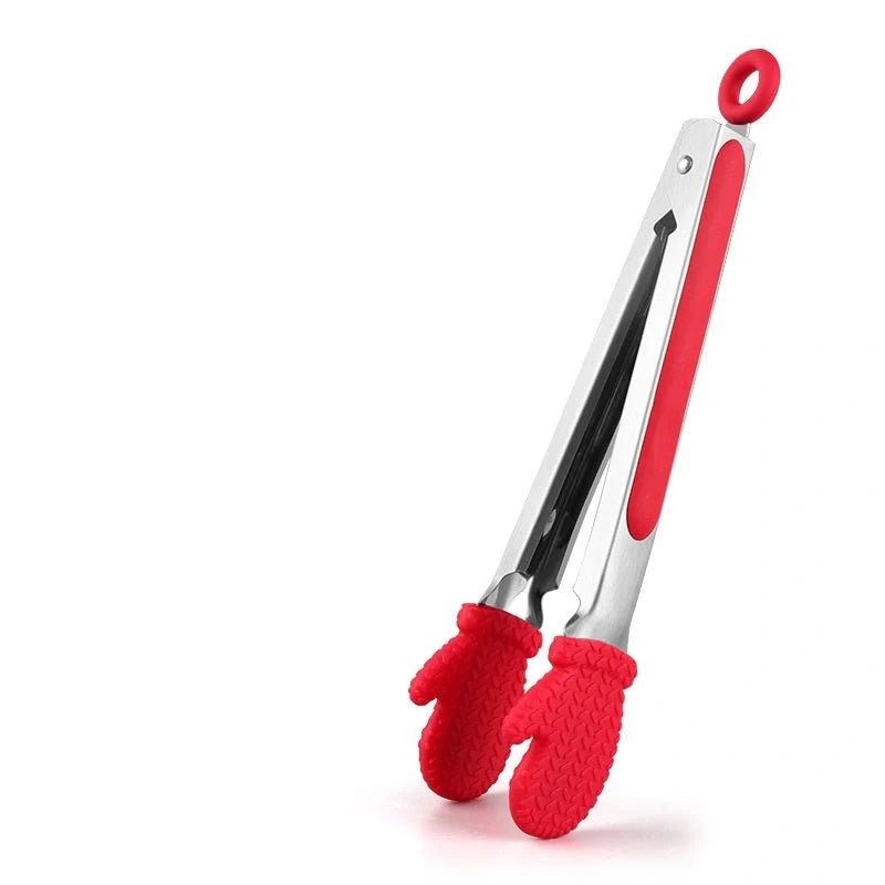 Christmas silicone kitchen tongs with festive designs for BBQ, bread, and salads