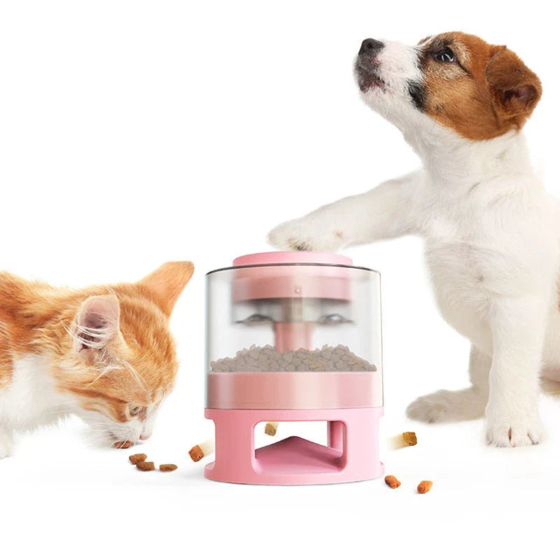 Bullet-shaped pet feeder with anti-slip base and slow feeding design for dogs and cats