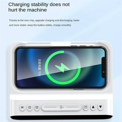 15W Three-in-one Wireless Charger with Temperature Tester and Multi Alarm Clock in black and white