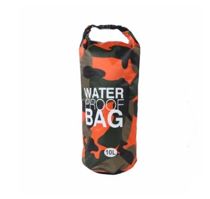 Camouflage waterproof bucket bag for outdoor adventures, available in multiple sizes and colours.