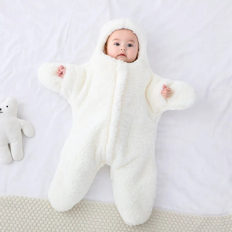 Baby Starfish Lamb Velvet Sleeping Bag in grey, pink, khaki, and blue options