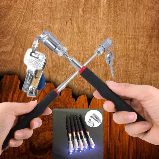 LED Magnetic Pick Up Tool with telescopic extension and LED light for retrieving small metal objects