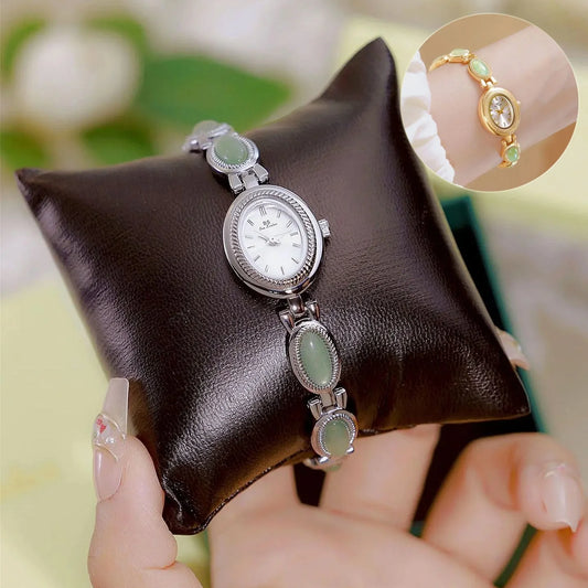 Luxury women's bracelet watch with Hetian Jade and Dongling Stone accents
