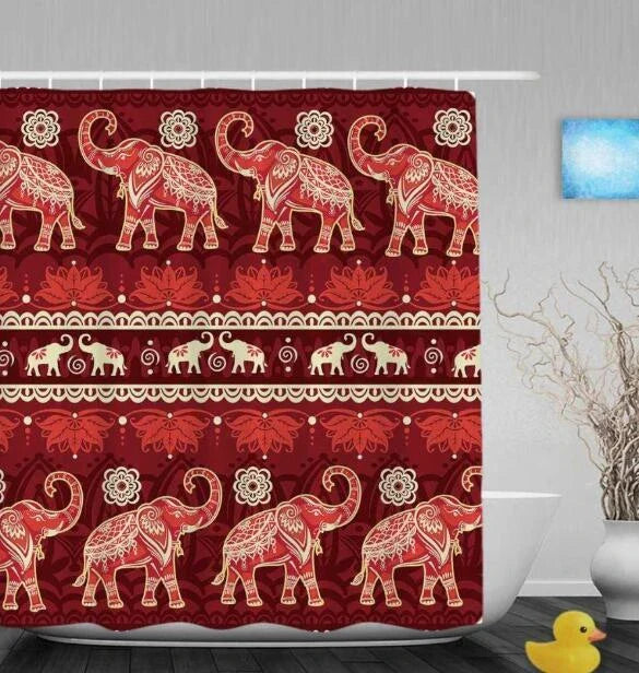 Vibrant African-inspired shower curtain with portrait of a beautiful African girl wearing earrings and bold hairstyle