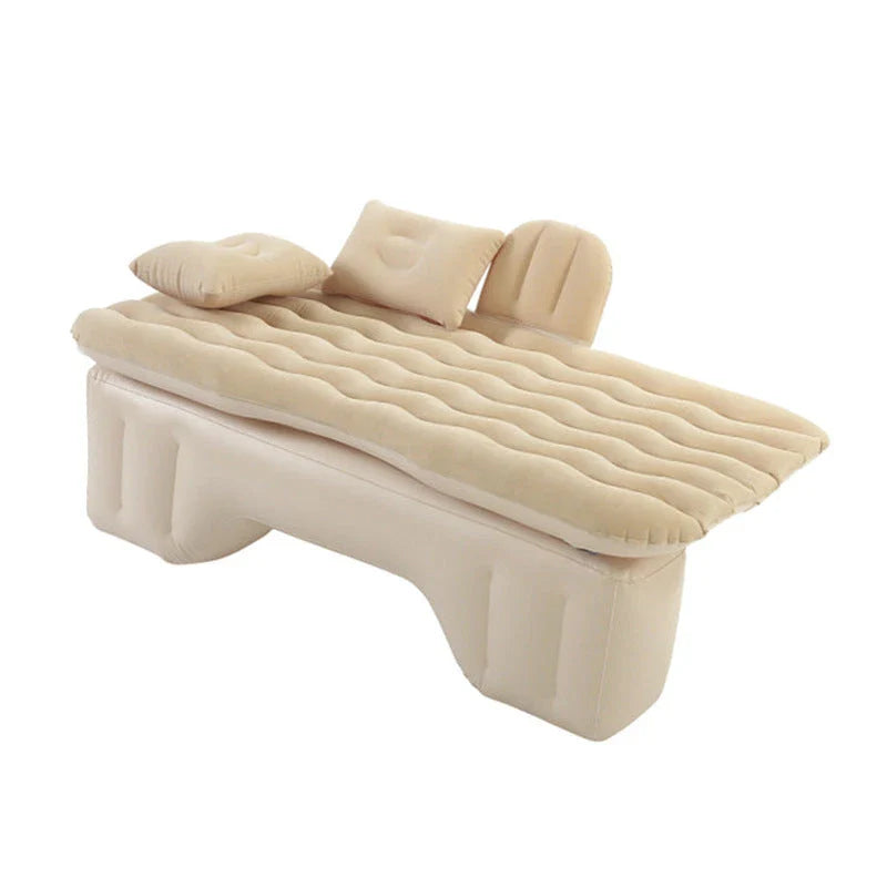 Inflatable car mattress with pillows in various colors, perfect for comfortable road trips and outdoor adventures