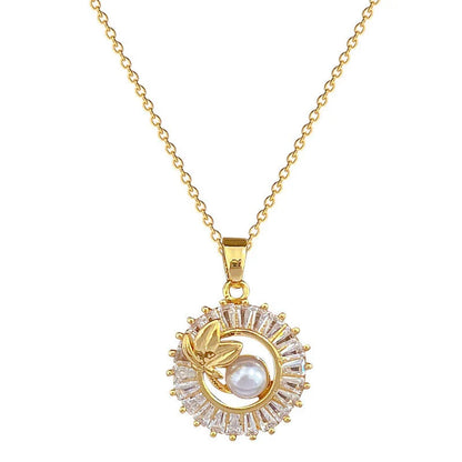 Personalized jewelry set with square pendant, round ring, and leaf-shaped earrings in titanium steel with diamond accents